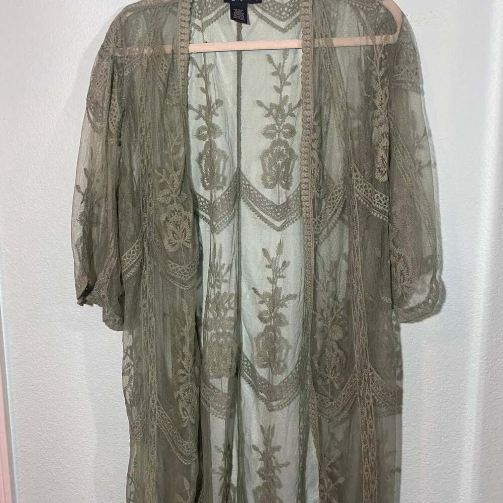 Green lace sheer jacket/slip/cardigan